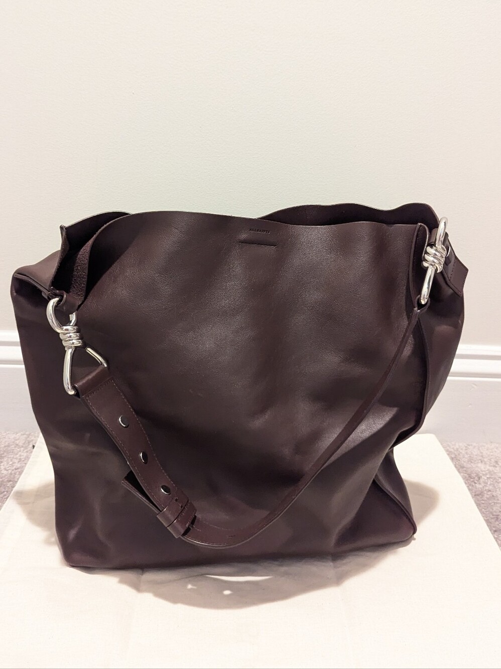 Premium Dark Brown Leather Shoulder Tote - All Saints